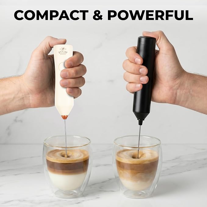 Zulay Kitchen Rechargeable Milk Frother Handheld - Frother Wand, Drink Mixer, Electric Whisk Frother, for Cappuccinos, Matcha & Protein Powder - Dynamic 3 Whisk, 3 Speed 500mAh Cream Gold