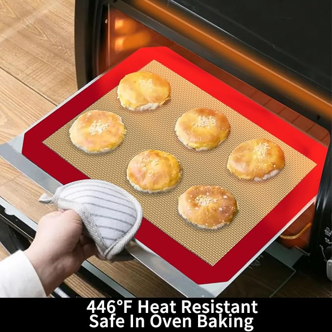 Small Silicone Baking Mats, Set of 4,11-4/5x8-1/4 Inch Quarter Sheet Size, Non Stick, BPA Free, 1/4 Baking Sheet Pan Liner for Cookies, Macaron, Bread, Pastry, Toaster (Red)