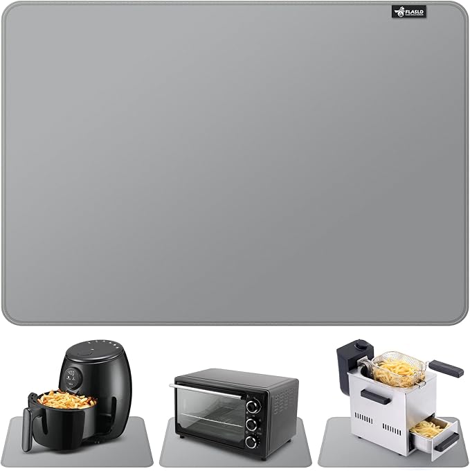 FLASLD Heat Resistant Mat for Air Fryer Site on, Fireproof Silicone Mats for Kitchen Counter, Countertop Protector, No-slip and Waterproof (Gray, 12"X18")