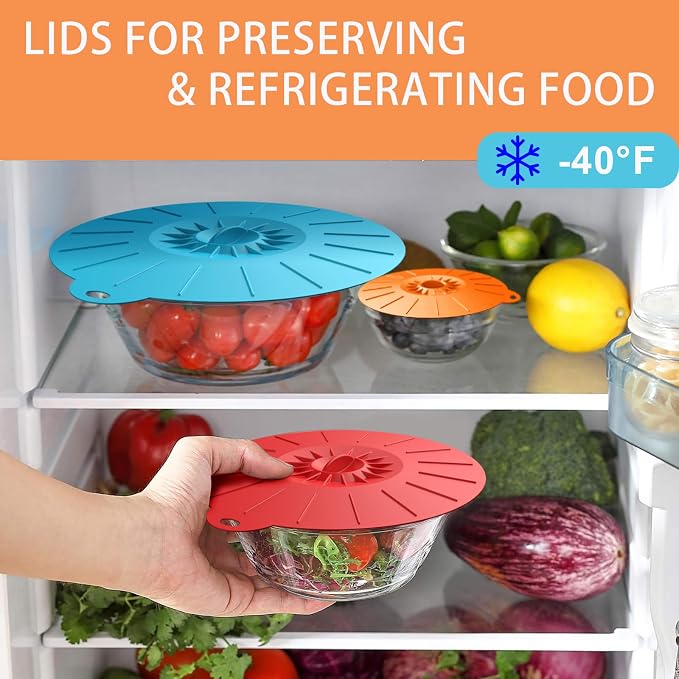 7 Pack Silicone Lids Microwave Splatter Cover, 5 Sizes Reusable Heat Resistant Suction Lids for Bowls Plates Pots Pans Oven Fridge, BPA Free, Ideal Mother's Gift