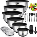 Wildone Mixing Bowls with Airtight Lids, Stainless Steel Mixing Bowls Set | Metal Bowls with 3 Grater Attachments & Non-Slip Bottoms, Size 5, 4, 3, 2,1.5, 0.63QT, Includes Utensil Set for Prep, Black