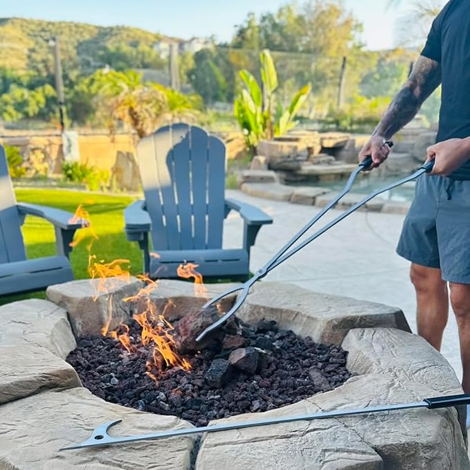 40in Fire Tongs For Fire Pit Outdoor Stainless Steel | Firewood Grabber Large Fire Pit Tool Indoor Fireplace Log Grabbers Tool Outdoor Bonfire Campfire Backyard Deck Camping