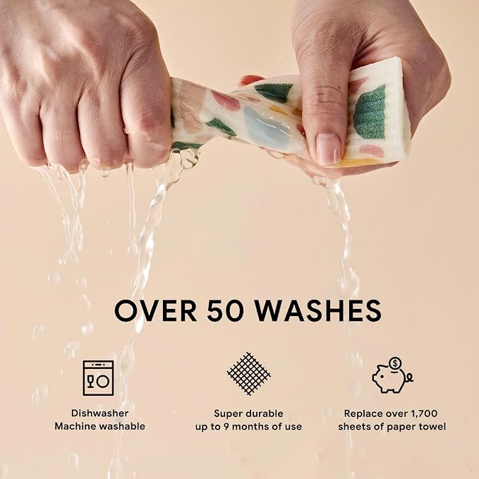 RECYCO Swedish Dishcloths for Kitchen | 5 Pack Urban Boho Terrazzo Washable Dish Rags | Cellulose Reusable Cleaning Paper Towels | Absorbent Counter Dish Cloth Sponge Kitchen Wipes, 8" L x 7" W