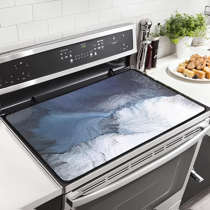 Black Blue Grey White Stove Top Covers for Electric Stove Royal Gray Modern Art Abstract Glass Top Gas Stove Pad Heat Resistant Range Cooktop Mat for Kitchen 28"x20"