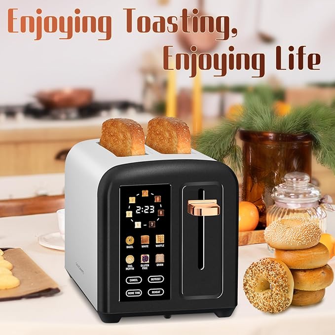 SEEDEEM 2-Slice Touchscreen Toaster, Stainless, 7 Shade, 1350W, Black