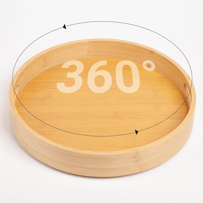 10in Bamboo Lazy Susan Organizer Turntable for Cabinet | Spice Turntable Organizer for Kitchen, Round Rotating Serving Tray Turntable Seasoning Organizer for Table Top