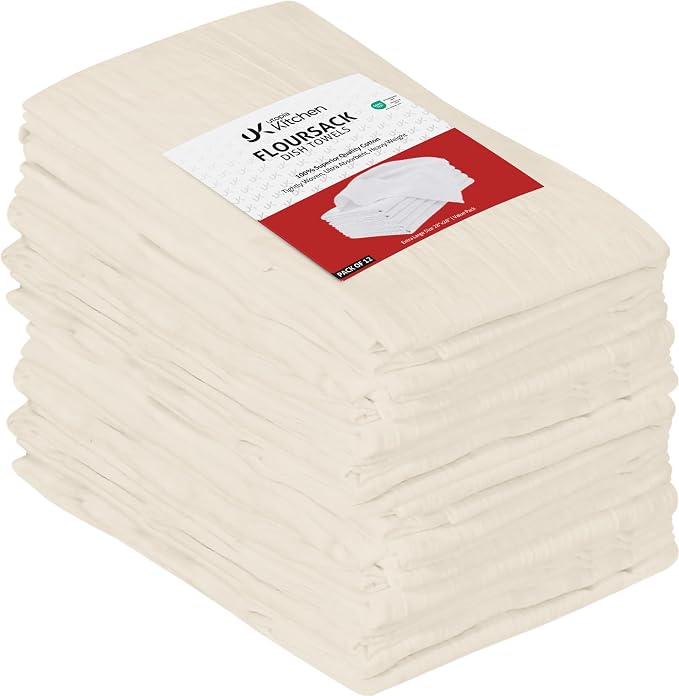 Utopia Kitchen Natural Flour Sack Towels [12 Pack - 28 x 28 in] 100% Cotton | Tea Towels for Cleaning & Drying - Highly Absorbent Kitchen Dish Cloth