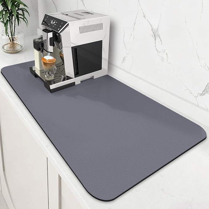 Coffee Mat Super Absorbent Dish Drying Mat Coffee Bar Mat 18"x 36", Grey | Match with Coffee Machine Accessories Large Drying Mats for Kitchen Counter