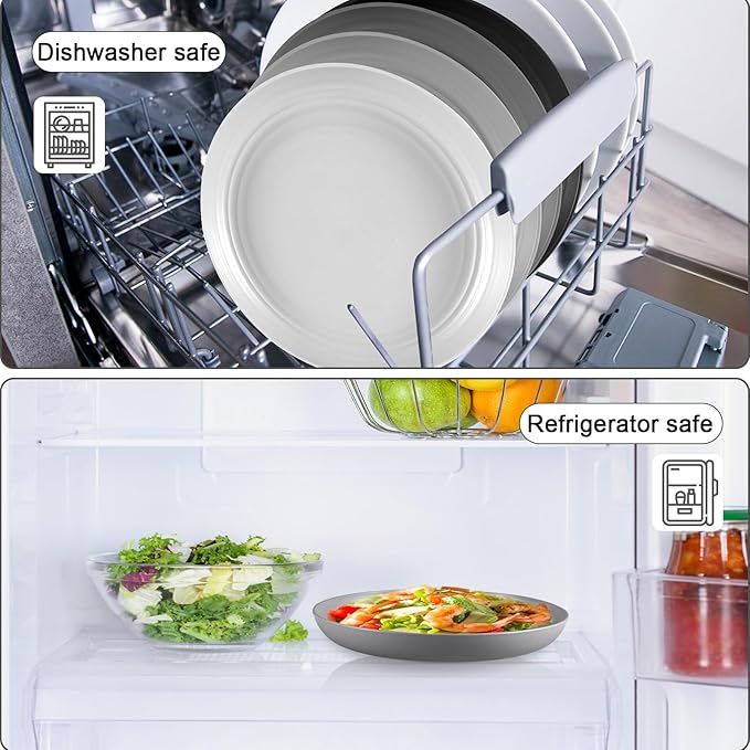 HEYCOME 12 Pcs Unbreakable Deep Dinner Plates Set, 10 inch Reusable Plastic Wheat Straw Plates, Microwave and Dishwasher Safe Plate for Kitchen, Lightweight Plate for Dessert, BPA Free, 6 Colors