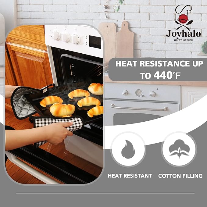 Joyhalo 4 Pack Pot Holders for Kitchen Clearance | Cotton Oven Holder with Great Heat Resistance, Potholders Sets for Kitchen, Countertops and Hot Pots, Black Buffalo Plaid
