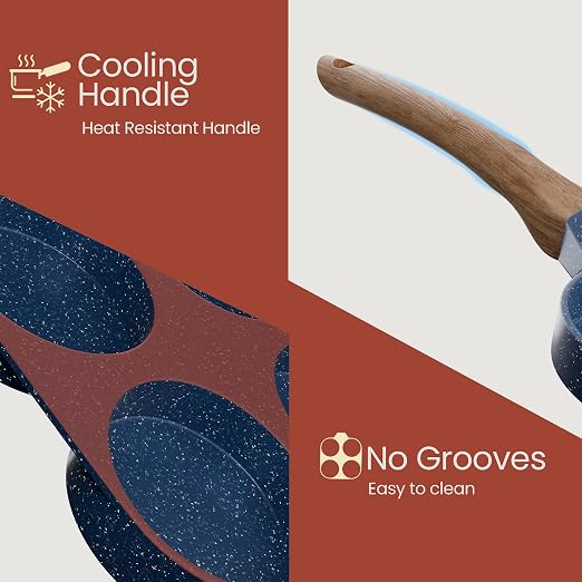 4-Cup Nonstick Frying Egg Pan Blue Marble, Granite Pancake Pan, PFOS & PFOA Free, Die-Cast Aluminum with Heat-Resistant Handle, 500°F Stove-Safe, Compatible with Induction, Gas & Electric Cooktops