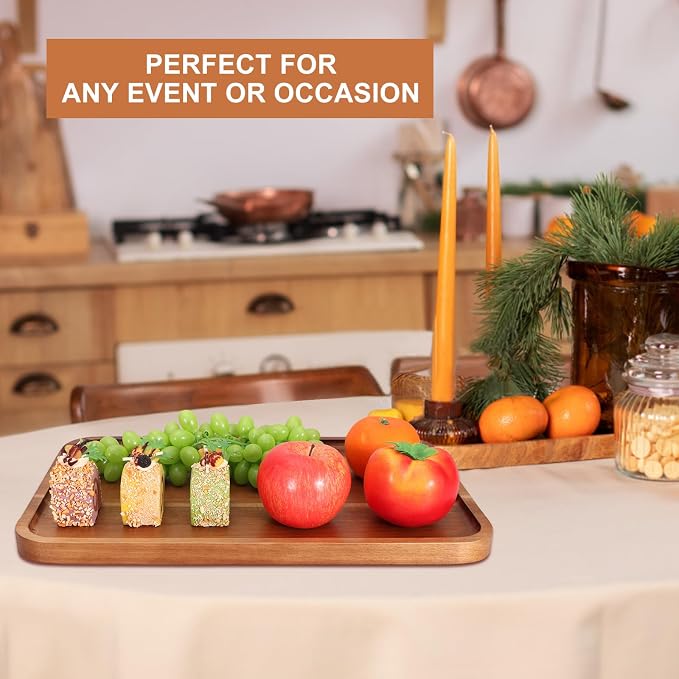 Large Wooden Tray for Party Food Charcuterie Boards Wood Serving Platters | Rectangle Acacia Wood Dessert Cheese Trays Appetizer Snack Plate Dish Fruit Platter for Kitchen Counter Decor Coffee Bar Tray