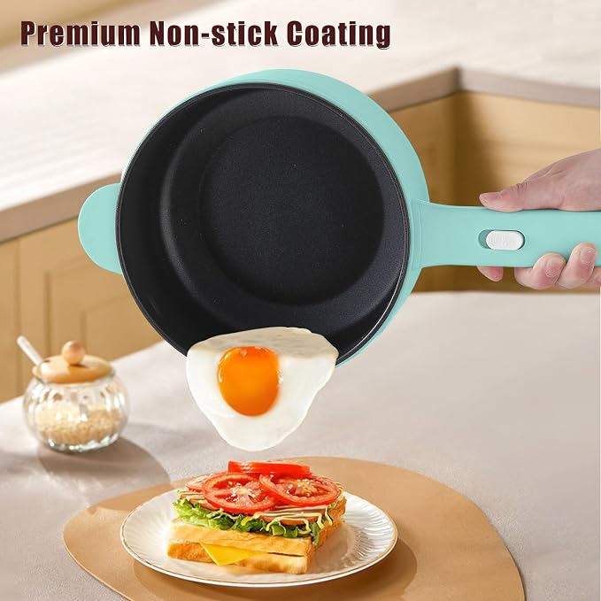 Dezin 2L Hot Pot Electric, Non-Stick Electric Pan, 700W Adjustable Power | Electric Pot for Cooking/Steak/Egg/Fried Rice/Ramen/Soup, Portable Pot for Dorm/RV/Family/Travel/Camping, Include Spatula