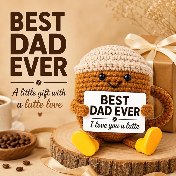 Fathers Day Gift for Dad from Daughter Son, Dad Gifts Crochet Coffee Cup, Best Dad Ever I Love You Handmade Crochet Decor, Birthday Christmas Coffee Lover Gifts for Daddy Papa