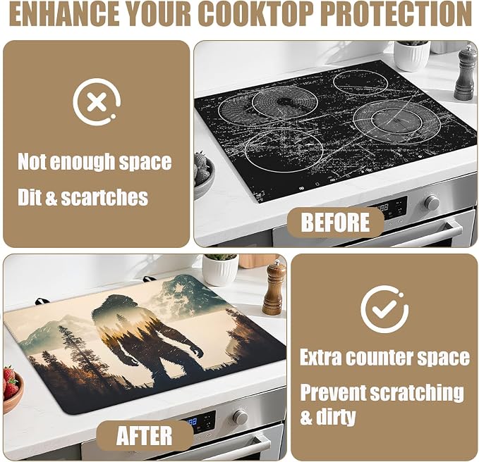 Bigfoot Mountain Forest Stove Top Covers for Electric Stove, Electric Gas Stove Pad Heat Resistant Range Cooktop Protector for Home Decor Kitchen 28"x20"
