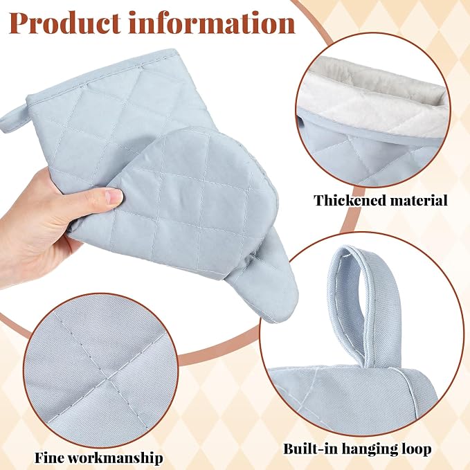Geyoga 12 Pairs Oven Mitts Heat Resistant Kitchen Long Oven Gloves Mitts Thick Cotton Winter Quilted Baking Flexible Glove Bulk for Cooking BBQ Picnic Kitchen Grilling 10.6 Inch(Grey)