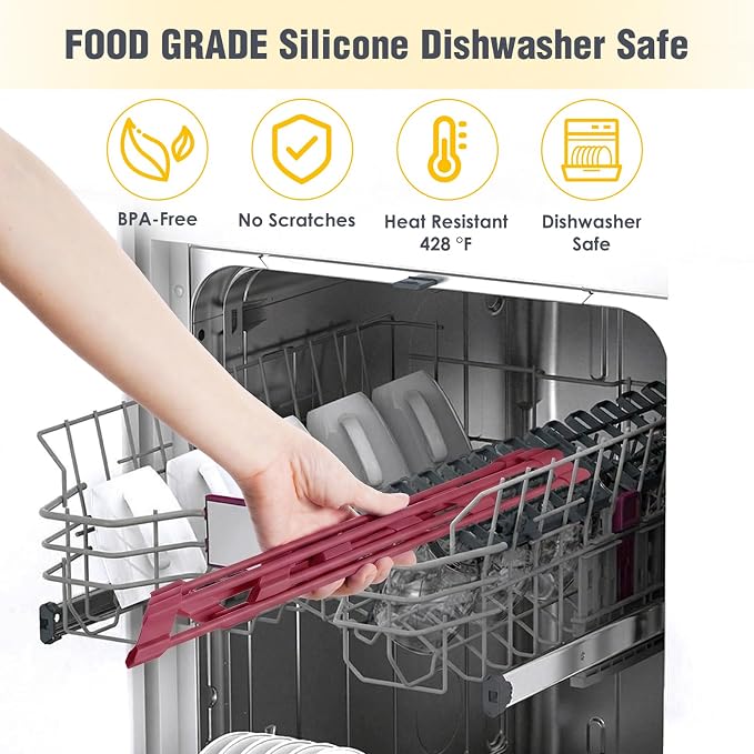 Tomorotec Roll Up Dish Drying Rack with Silicone Coating, Wine Red | 304 Stainless Steel with BPA-Free Silicone, Triangle Design Maximizes Sink Corner Space, Fits Compact Kitchens And RVs