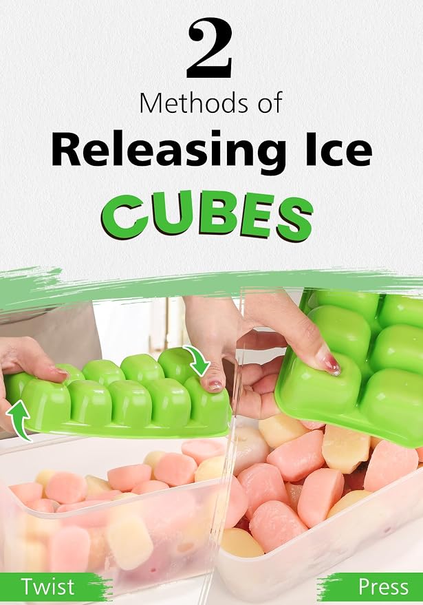 DOQAUS Ice Cube Tray with Lid and Bin, 4 Pack Ice Bucket Kits for RV | Stackable Silicone Ice Trays for Freezer, Easy Pop Out, BPA Free for Cocktail, Coffee, Soup, Food, Kitchen