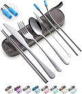 Travel Utensils Set with Case Reusable Portable Cutlery Set Stainless Steel 8pcs Including Dinner Knife Fork Spoon Chopsticks Straws(Silver) | Dishwasher Including Dinner Knife Fork Spoon Chopsticks Straws Travel Fork Spoon Knife for Work, School, Camp...