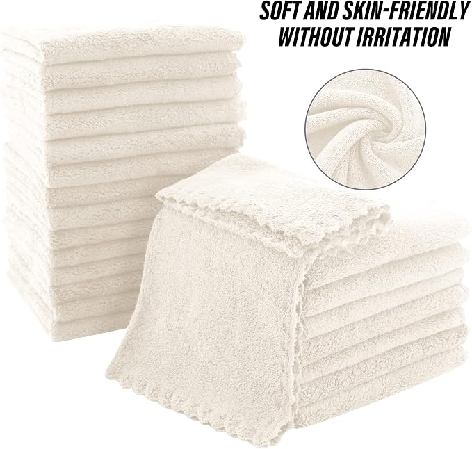 MOONQUEEN Ultra Soft Premium Washcloths Set - 12 x 12 inches - 72 Pack - Quick Drying - Highly Absorbent Coral Velvet Bathroom Wash Clothes (Cream)