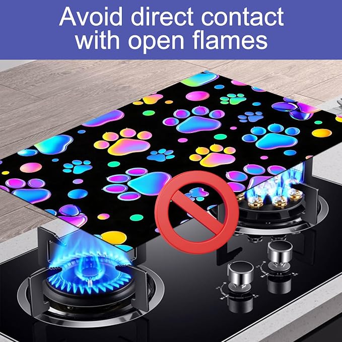 HOMETITUTE Rainbow Paw Print Stove Top Cover 28x20 Diatomite Mat