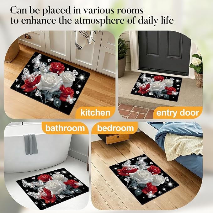 Rose Butterfly Washer Dryer Top Cover Mat 28.35x20.47 in | Heat Resistant Cooktop Protector Mat with Non-Slip Backing, Scratch Protection and Countertop Drying Mat.