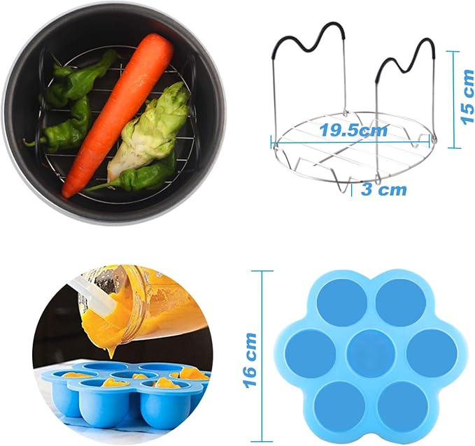 Silicone Egg Bites Mold Set of 4, Steamer Rack with Heat resistant Handle | and Spoon,Reusable Sous Vide Egg Poacher with Lid Fits Instant Pot 5,6,8 qt Pressure Cooker