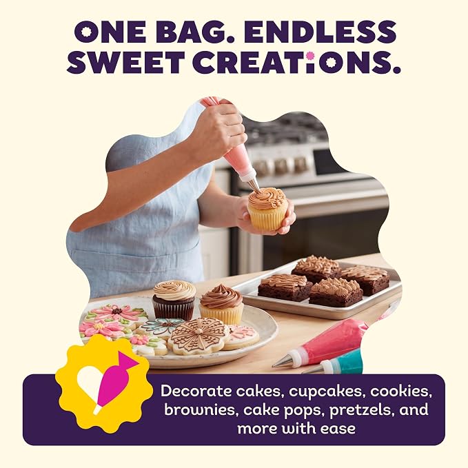 Wilton Disposable Decorating Bags, Piping Icing, 100-Count | Single-Use Piping Bags Fit All Standard Couplers & Tips, No Cleanup Required, Perfect for Icing, Frosting & Cake Decorating