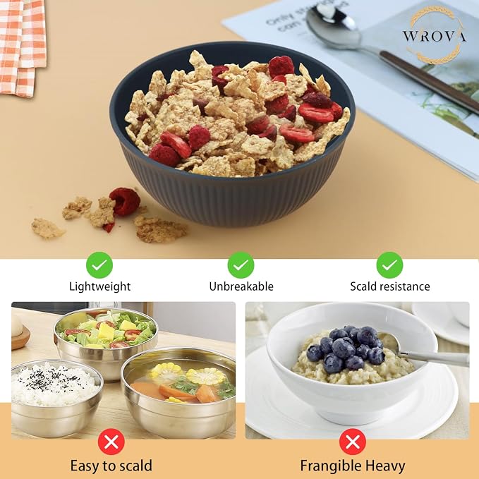 Wheat Straw Bowls Set of 8, Black Plastic Bowls Reusable 26 OZ | Microwave and Dishwasher Safe Bowls for Kitchen, Non Toxic Unbreakable Bowls for Cereal, Oatmeal, Snack, Dinner and Soup
