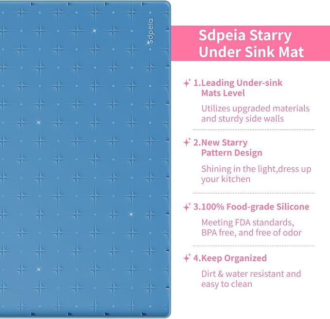 Sdpeia Under Sink Mat 31"×22" Waterproof Silicone Cabinet Liner & Sink Protector for Kitchen & Bathroom, Multi-Purpose Organizers Tray for Pets, Laundry, Cat Litter Mat