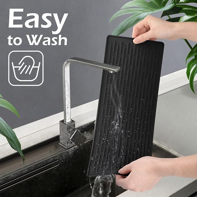 Dish Drying Mats, Heat-resistant Silicone Mat for Kitchen Counter, Non-Slip Dish Dry Mat Dishwasher Safe Large, Black