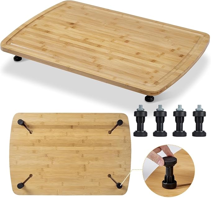 30" X 20" Bamboo Noodle Board Stove Cover: Removable Legs, Multi-Functional Countertop Cutting Board - Thickened Stovetop Cover for Electric/Gas Stoves, RV & Sink (Deep Grooves, Non-Slip)