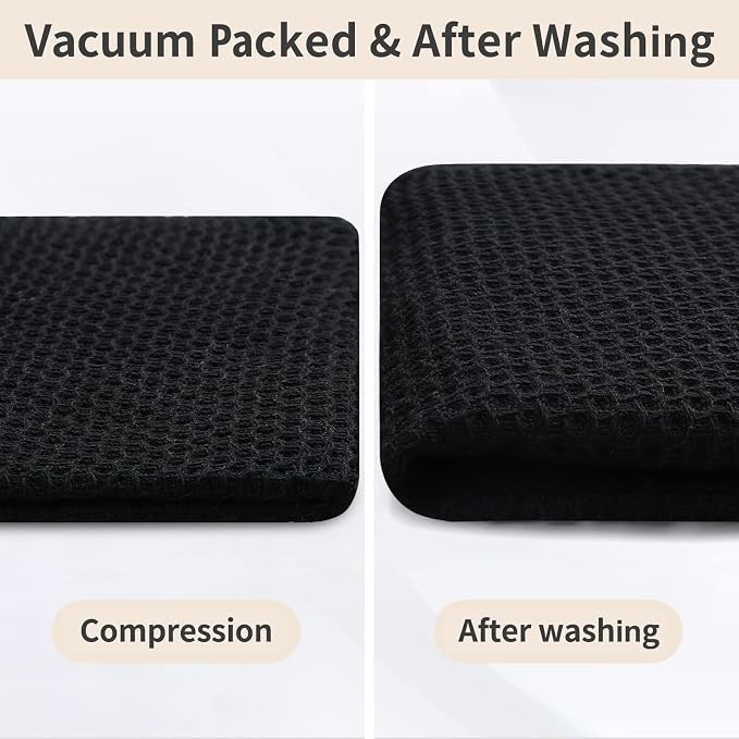 Homaxy 12 Pack 100% Cotton Kitchen Towels and Dishcloths Set, Black | 12 x 12 Inches and 13 x 28 Inches Kitchen Towels Set, Ultra Soft Absorbent Dish Cloths for Washing Dishes