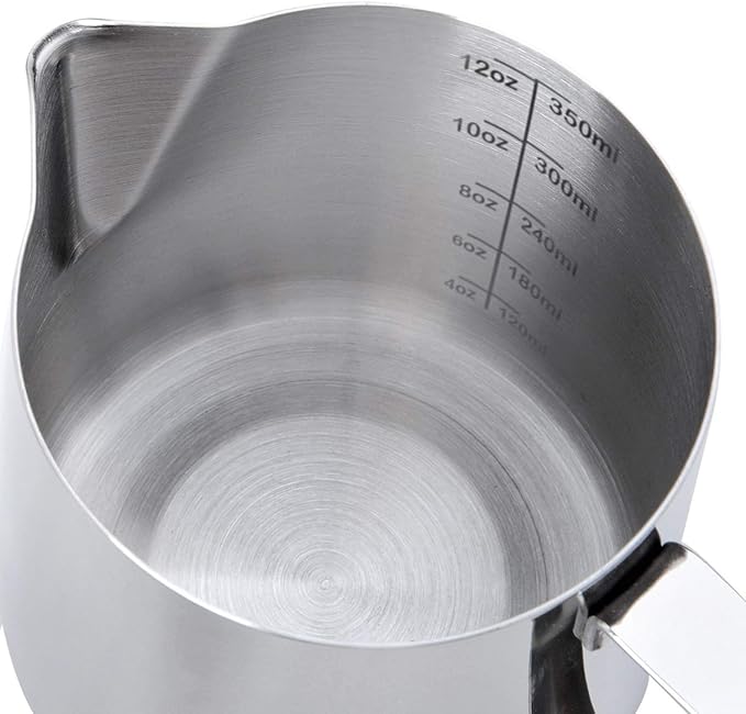 12oz Milk Frothing Pitcher, Stainless Steel Espresso Latte Cup Steaming Pitcher Creamer Cups, Milk Frother Cup Espresso Machine Accessories Barista Tools Jug for Coffee Cappuccino with Latte Art Pen