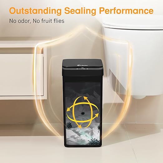 Black Bathroom Trash Can 2.6 Gallon Motion Sensor Trash Cans Automatic Touchless Garbage Bin Small Smart Trash Can for Bathroom,Kitchen, Toilet, Bedroom, RV
