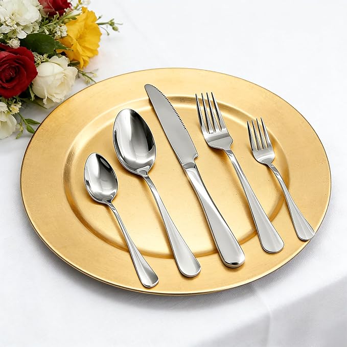 20 Piece Silverware Set, Kitchen Utensils Set for Restaurant & Home, Stainless Steel Cutlery Set, Flatware Set include Forks, Knives, Spoons, Household Essentials for New Home, Silver