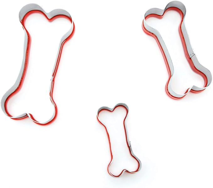 3-Piece Dog Bone Cookie Cutters Set - Dog Treats Cutters, Bone Shapes, 2.4" to 3.9" Soft PVC Coated