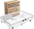 White Dish Drying Rack Over The Sink with Utensil Holder | Expandable Stainless Steel Dish Drainer for Small Kitchen, Apartment, RV, Counter Space Saving, Perfect Fit, Rustproof