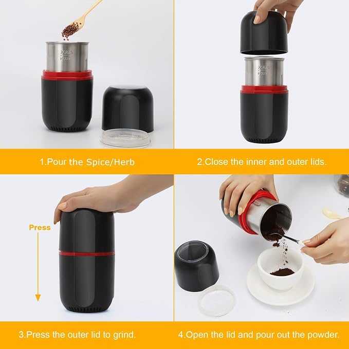 Herb Grinder Electric, Turimon Large Herbal/Coffee Grinders/Mill/Crusher for Spice and Herbs With Cleaning Brush - Black