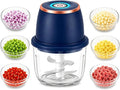 Electric Garlic Chopper, 350ml Mini Food Processor with 6 Stainless Steel Blades & Thickened Glass Bowl, USB Rechargeable Portable Food Grinder for Garlic, Onion, Nuts, Meat, Chili & Fruit(Blue)