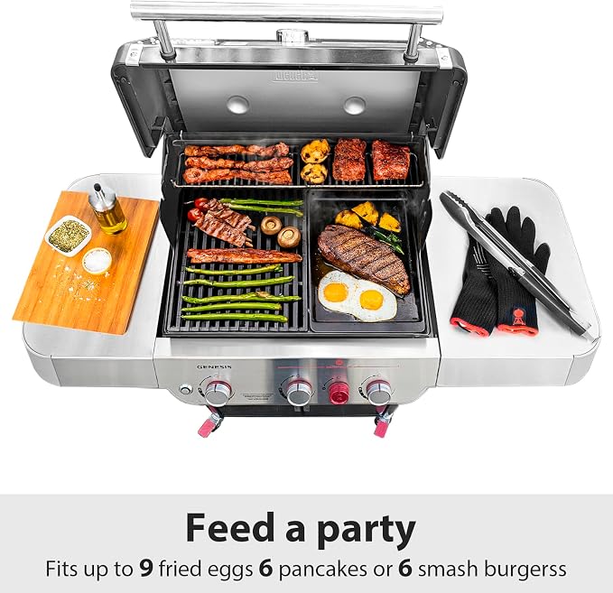 Utheer 7599 Ceramic Griddle Insert for Genesis II 300 600 Series | Adds flat top cooking space for grilling burgers, breakfast and BBQ meals with durable insert construction