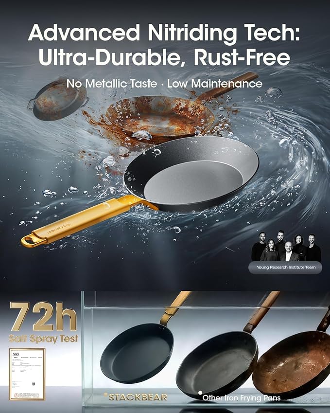 8 Inch Pre-Seasoned Nitrided Carbon Steel Frying Pan | Carbon Steel, Pre-Seasoned, Nitrided Finish, 8 Inch Pan