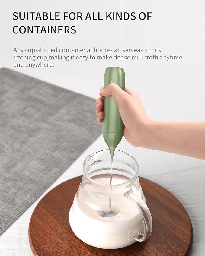 CIRCLE JOY Rechargeable Milk Frother Handheld with Stand, Coffee Frother Wand Drink Mixer with Dual Spring Whisk for Coffee, Cappuccino, Lattes, Frappe, Matcha and Hot Chocolate, Green