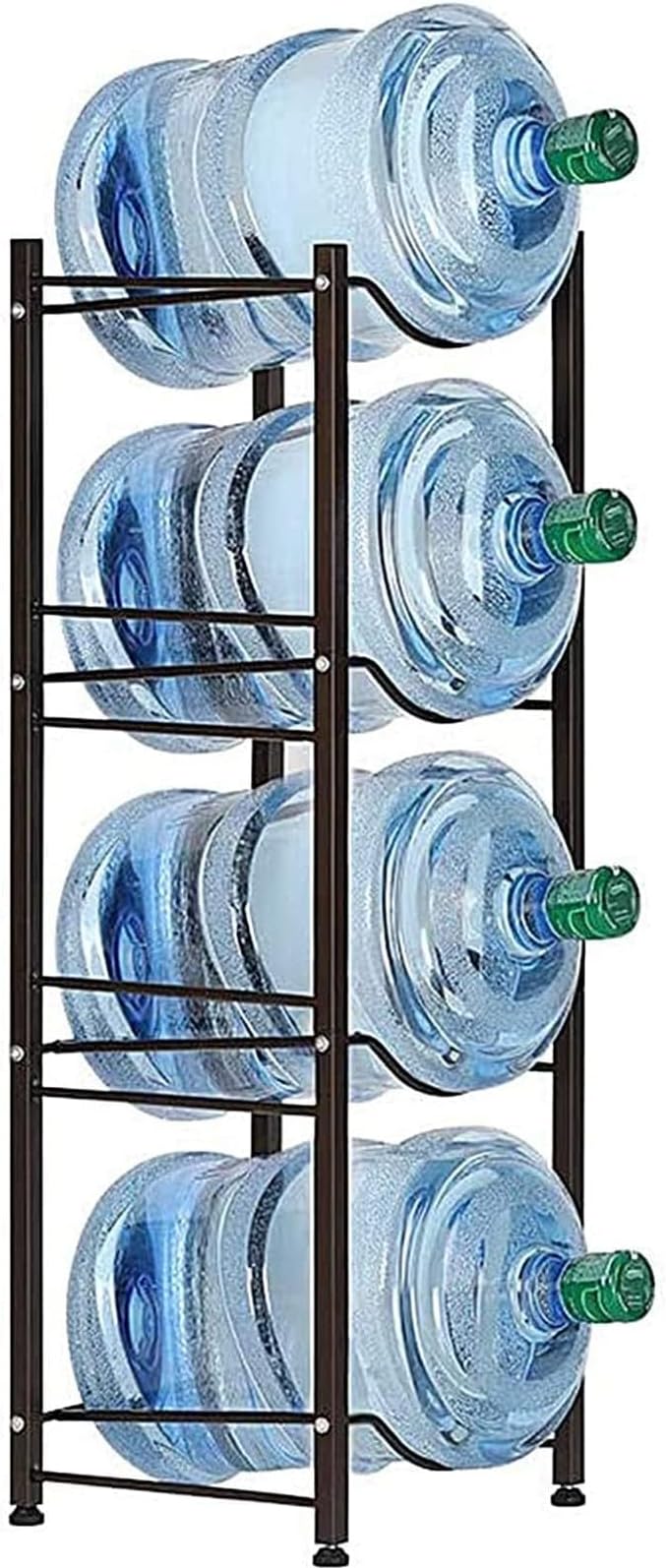 SEHERTIWY 5 Gallon Water Jug Holder Water Bottle Storage Rack, 4 tier water cooler jug rack, 5 gallon water jug stand, 5 Gallon Water Bottle Holder(4 Tier, Dark Brown) | 4-Tier Dark Brown,Heavy-Duty Steel,Rustproof,Easy Assembly,Floor Protection,Save S...