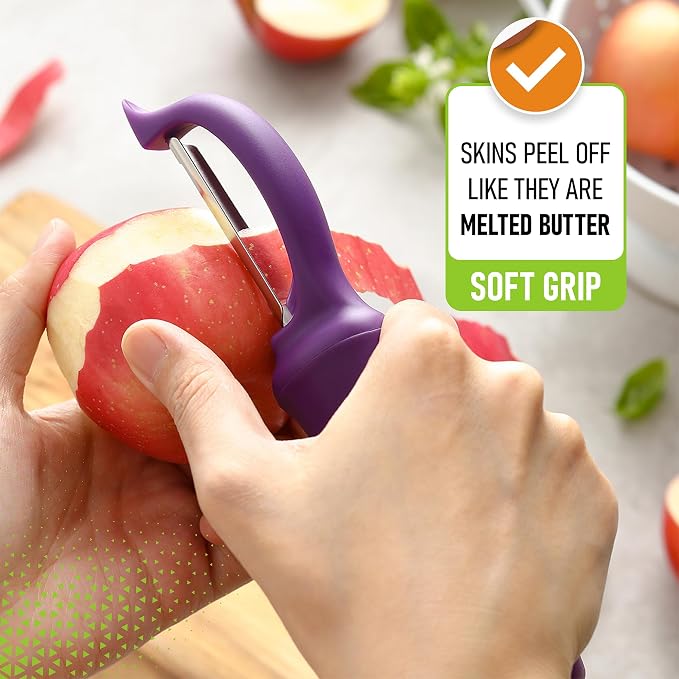 Spring Chef Swivel Vegetable Peeler w/Ergonomic Handle, Set of 2, Purple | Premium Potato Peeler w/ Ultra Sharp Stainless Steel Blades, Multifunctional Veggie Peeler for Apple, Carrot, Cucumber, Fruit