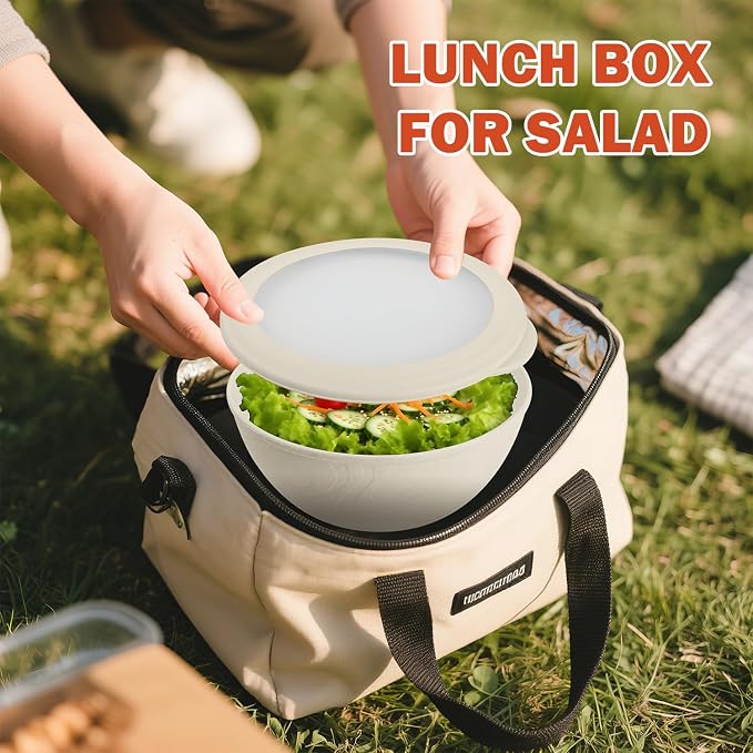 Wheat Straw Bowls with Lids Set of 4, Unbreakable Cereal Bowls 40oz, Microwavable Salad Container for Lunch Alternative to Plastic Bowl, Dishwasher Safe Bowl for Kitchen & Outdoor-Beige
