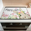 Happy Easter Glass Stove Top Covers for Electric Stove,Spring Bunny Rabbit Flowers Floral Cute Heat Resistant Cooktop Protector Non-Slip Washable Dish Drying Mat Rug Pad for Kitchen Decor 28"x20"