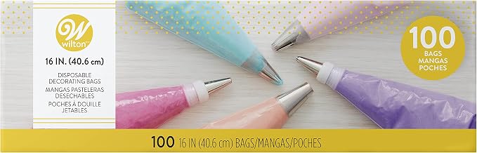 Wilton Easy-Grab Disposable Decorating Bags, 16 in., 100-Count | Extra-Large Single-Use Piping Bags with Easy-Grab Texture Fit Standard Tips for Large Batches of Icing & Cake Decorating