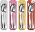4 Pack Travel Silverware Set with Case for Lunch,Orange | Reusable Utensils with Case, Portable Flatware, Camping Cutlery, Fork Spoon Knife, for Work School, Dishwasher Safe