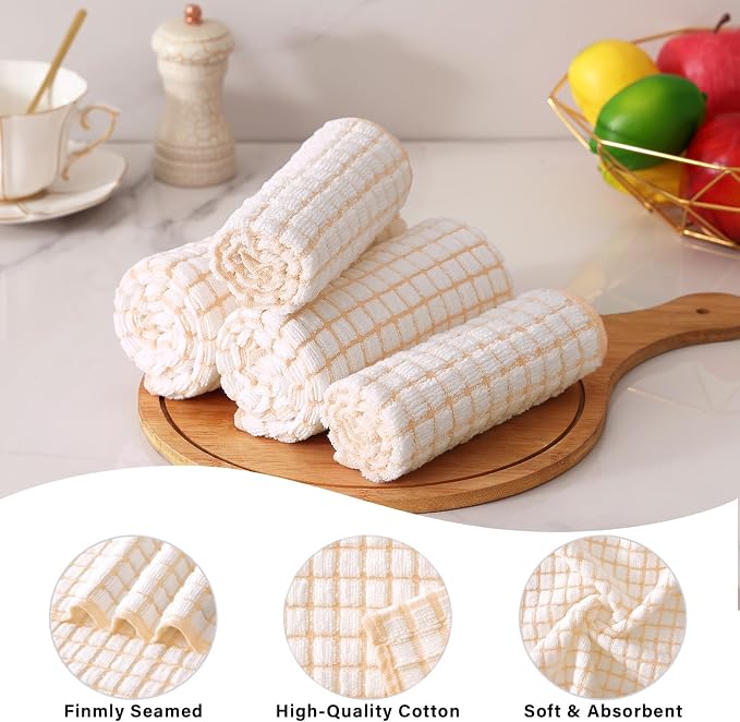 Homaxy Kitchen Towels and Dishcloths Set, Set of 12, Apricot | Cotton Terry Kitchen Dish Towels, Super Soft and Absorbent Dish Cloths, 16 x 25 and 12 x 12 Inches